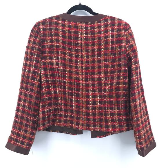 Bentley A. Tweed Dark Acadamia Plaid Hook & Latch Wool Blazer Contrast Trim M - Picture 11 of 15